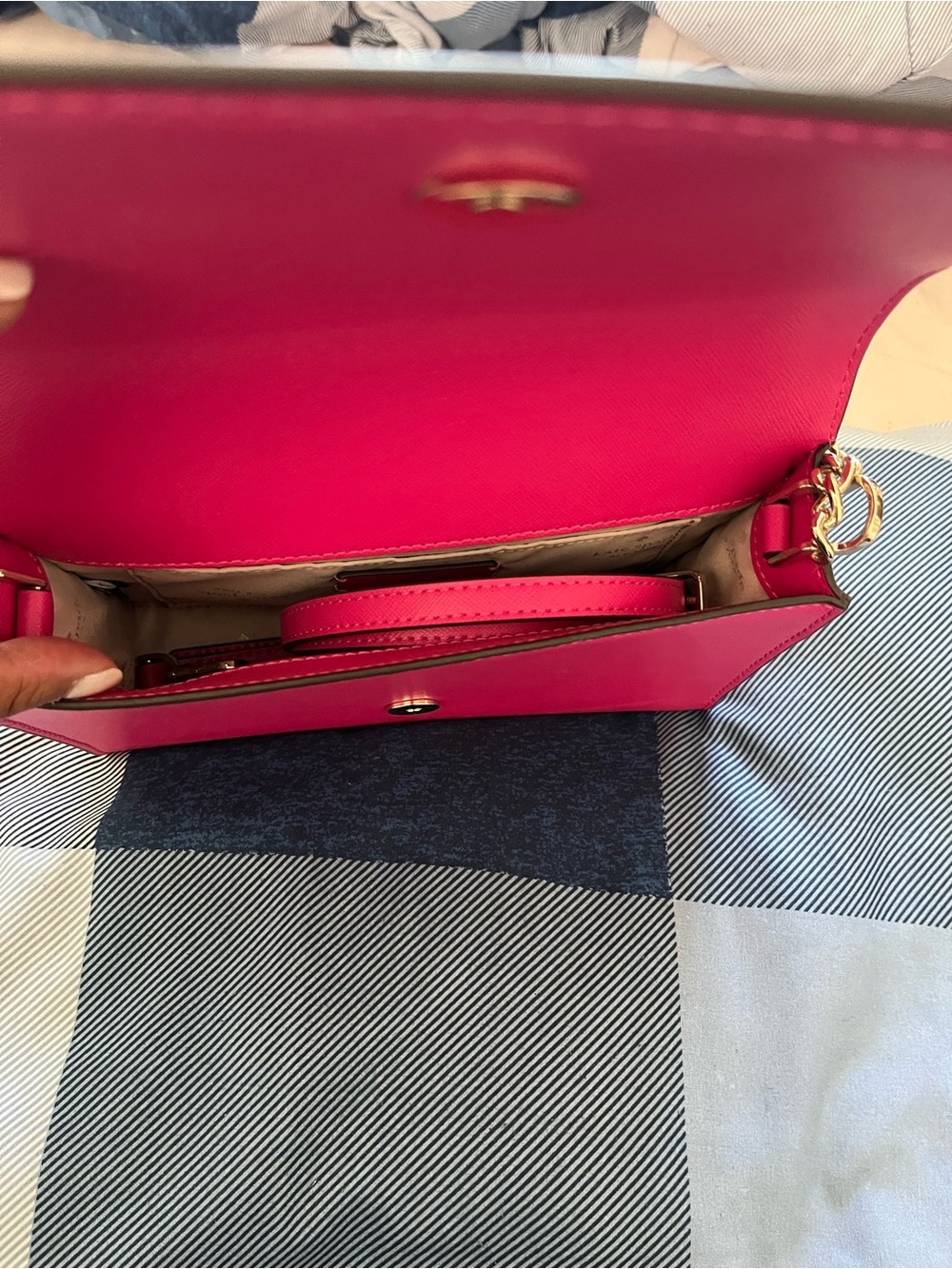 kate spade Hot Pink Leather Shoulder Bag with Gold Chain - Picture 5 of 7